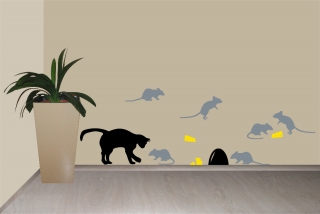 Nálepky na stenu - Mačka a myši