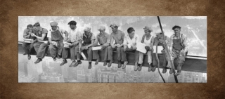 Robotníci na traverze – panoráma – 170 x 60 cm